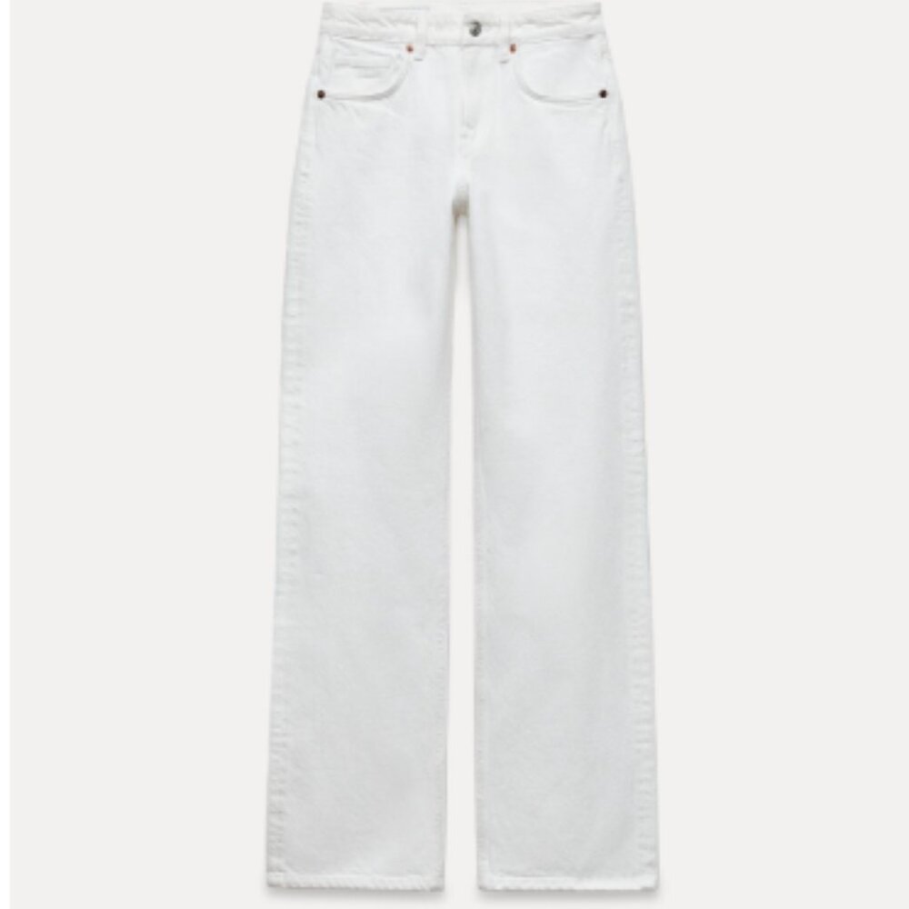 Zara White Full Length TRF Mid Rise Wide Leg